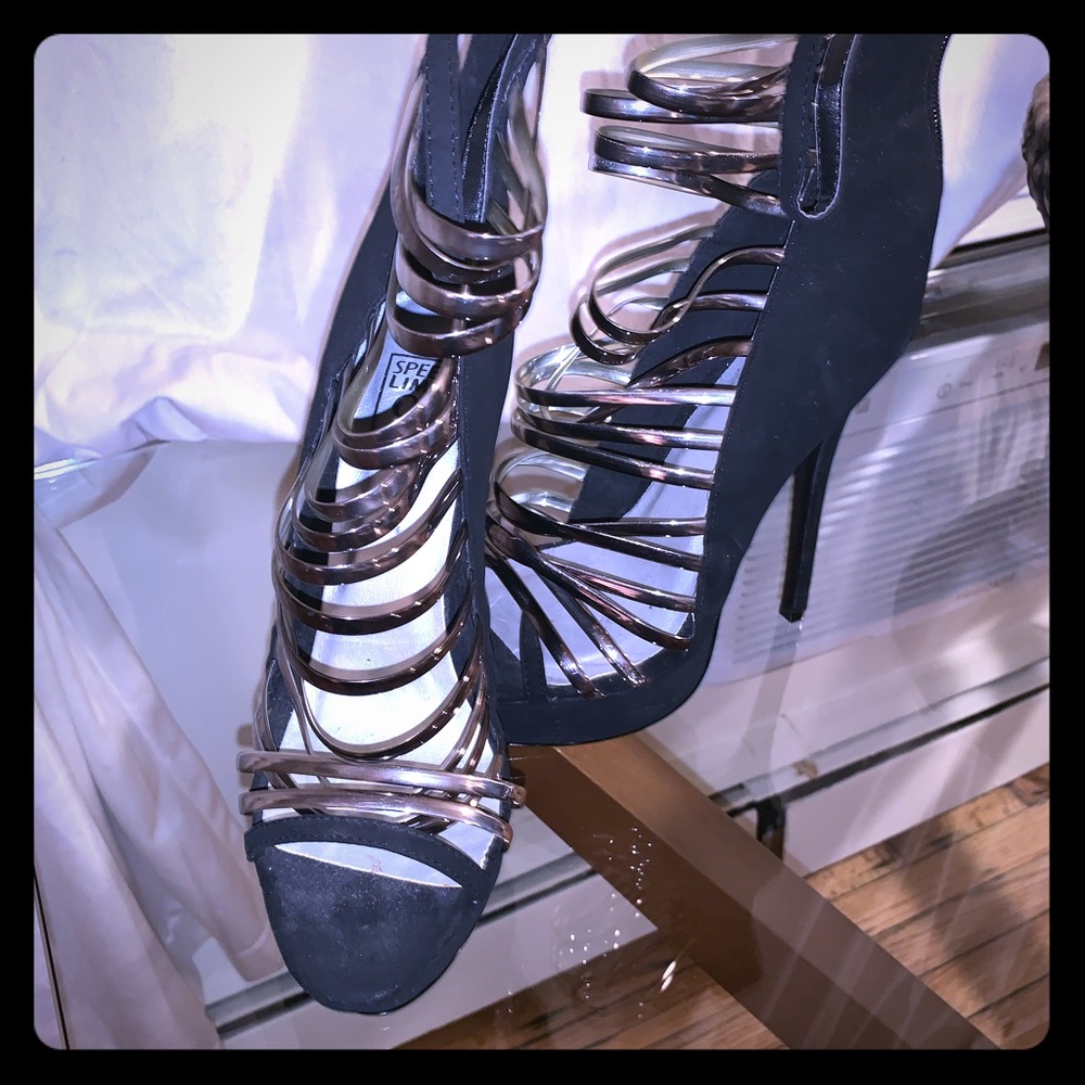 Sexy black and silver high heels